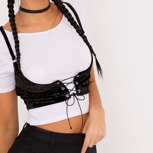 PrettyLittleThing Black Velvet Lace Up Corset